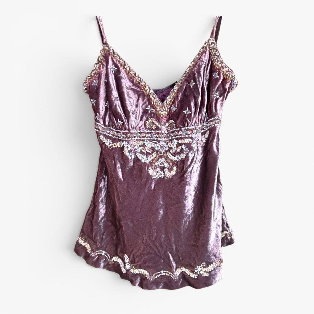 Y2k Ralph Lauren Fairycore Cami Top Velvet Beaded Silk - Size 8